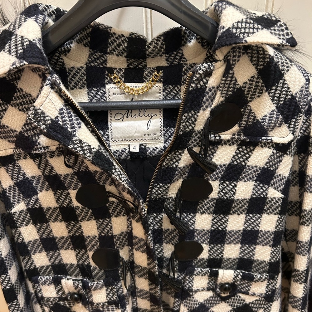 Milly Navy and Cream Checkered Coat